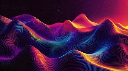 Abstract Neon Waves Under a Starry Sky
