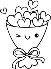 Doodle bunch of flowers heart Outline valentine stamp Classroom activity