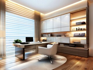 Fototapeta premium Modern Home Office with City View.
