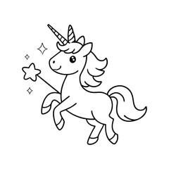 A delightful magic unicorns coloring page for kids featuring whimsical unicorns, rainbows, and stars. Perfect for sparking creativity and fun with vibrant colors!