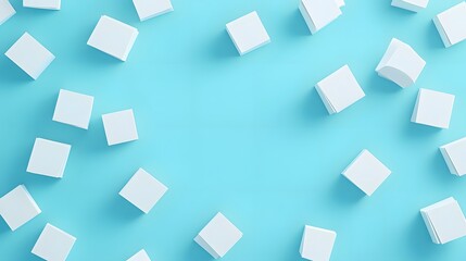 White Cubes Arranged on a Light Blue Background