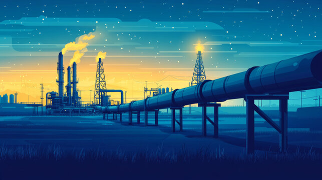 Oil pipeline low poly business concept. Finance economy polygonal petrol production. Petroleum fuel industry transportation line connection dots blue vector illustration