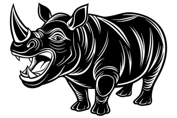 Beautiful rhino in the lake vector art illustration