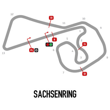 Sachsenring  Circuit Vector. Circuit Race Track Illustration with Editable Stroke. Stock Vector.