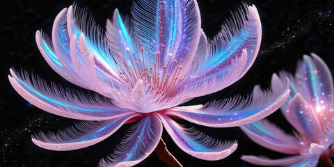 Obraz premium cherry blossom flower in cosmic background, created by generative AI