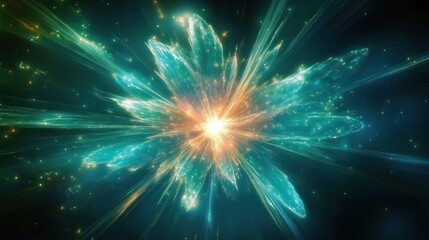 futuristic abstract cosmic explosion dynamic glowing neon teal emerald radial symmetry futuristic space technology