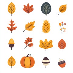 Fototapeta premium Vibrant Autumn Leaves and Seasonal Elements in Warm Tones, Perfect for Fall-Themed Designs, Invitations, or Nature-Inspired Projects