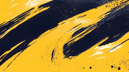 Abstract Yellow and Dark Blue Brushstrokes Painting