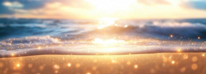 Obraz premium Beautiful Beach Scene with Soft Sunlight Gentle Waves and Dreamy Bokeh