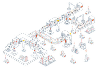 Smart Warehouse Technologies with agv robots, warehouse Automation System and Automated inventory control platforms. Vector illustration EPS 10