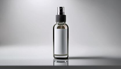 Naklejka premium A mockup of a skincare product, a sleek glass bottle with a minimalist label, isolated on a pure white background
