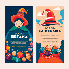 Witch like old woman who delivers gifts to children throughout Italy on Epiphany Eve suitable for Vertical Banner