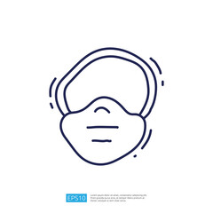 A simple line drawing of a face wearing a mask, emphasizing health and safety.