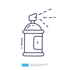 A simple line drawing of a spray can with a nozzle, commonly used for paint or aerosol products, depicting the act of spraying.