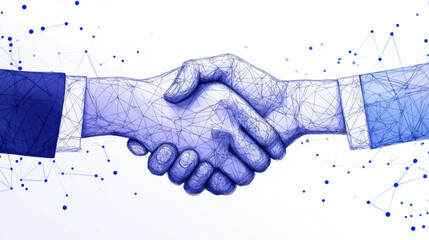 two hands handshake polygonal low poly contract agreement monochrome on a light background.