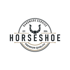 black silhouette vintage concept retro horseshoe logo design western cowboy farm ranch simple template illustration