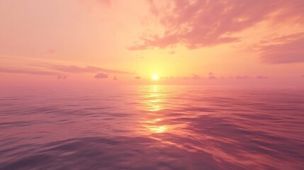 Fototapeta premium Pink sunset over calm ocean waves.