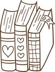 Doodle outline valentine books Cozy bookish illustration