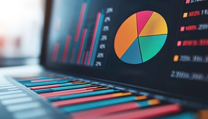 Pie chart on a financial dashboard screen, hightech and clean, Business plan pie chart, datadriven business planning