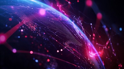 Fototapeta premium Digital representation of Earth highlighted by vibrant connections and networks in a futuristic atmosphere