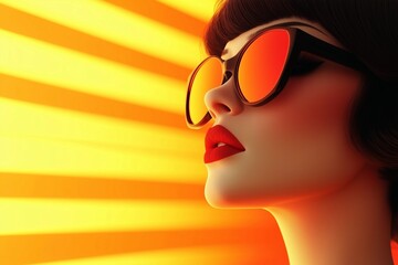 Bold Portrait of a Stylish Woman with Reflective Sunglasses