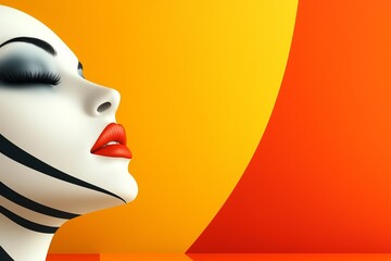 Abstract Profile Portrait with Bold Red Lips and Graphic Elements