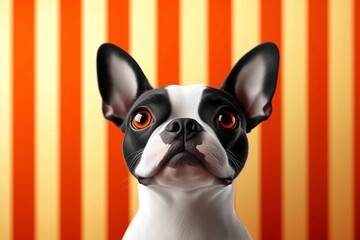 Adorable Boston Terrier with Bright Eyes and Striped Background