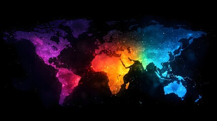 Fototapeta premium A Vibrant, Colorful World Map Highlighting Global Diversity Through Bold, Eye-Catching Colors. Uninterrupted Communication Concept