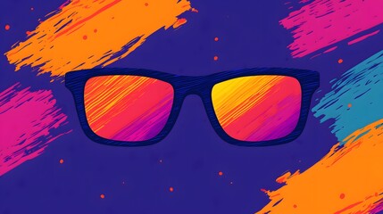 Fototapeta premium Vibrant Sunglasses Surrounded by Bold Abstract Colors in a Playful Artistic Design. Uninterrupted Communication Concept