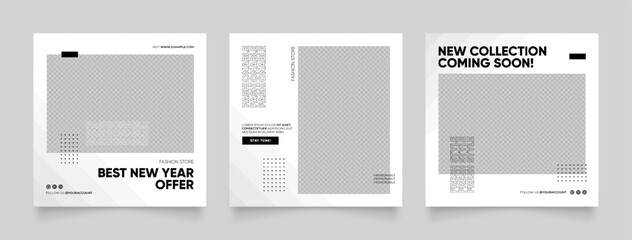 social media template banner blog fashion sale promotion. fully editable instagram and facebook square post frame puzzle organic sale poster. fresh black white element shape vector background