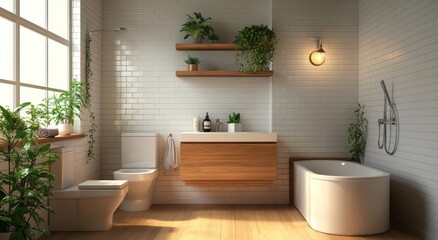 Modern Minimalist Bathroom Design with Plants and Natural Light
