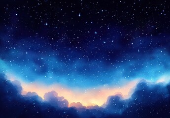 Fototapeta premium Dreamy Watercolor Night Sky with Twinkling Stars and Ethereal Clouds