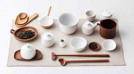 Obraz premium Elegant arrangement of modern tableware on a minimalist table setting