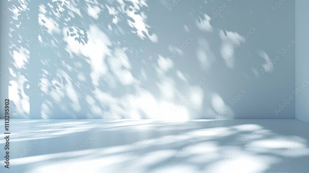 Poster serene light and shadow patterns on smooth white wall for minimalist aesthetic