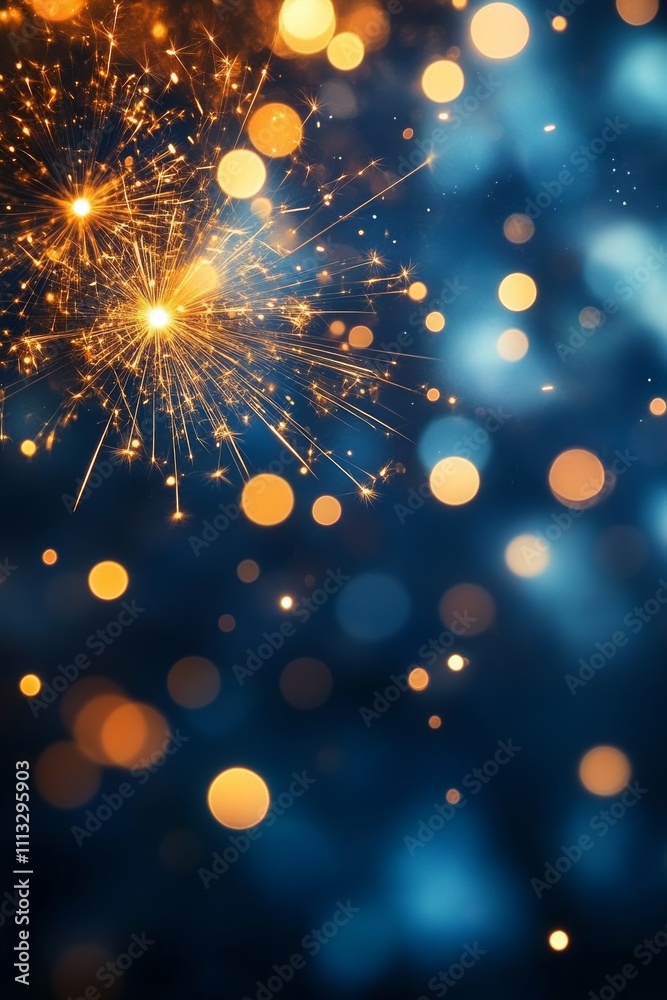 Poster Sparkling Fireworks Abstract Background with Bokeh Effects for New Year Celebration