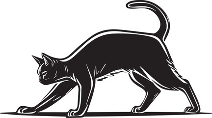 Silhouette of a cat stretching vector