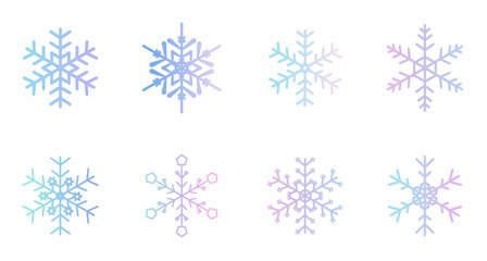 グラデーションの雪の結晶のイラストセット　パターン　背景イラスト　ベクター素材	