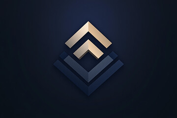 Abstract logo featuring a geometric upward arrow in navy blue and gray, symbolizing growth and strategy. Elegant serif font