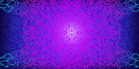 Neural network pattern in blue background, gradient neon nerve illustration suitable for t-shirt designs, band logos, wallpapers and elegant invitations.