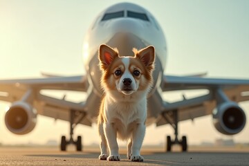 Pilot - dog standing in front of a big plane