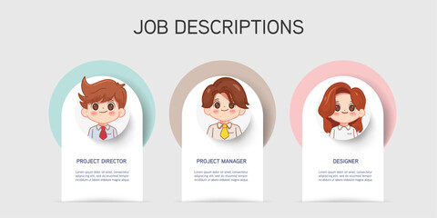 Work Descriptions Concept. Tiny Employer Characters. Cartoon People Vector Illustration