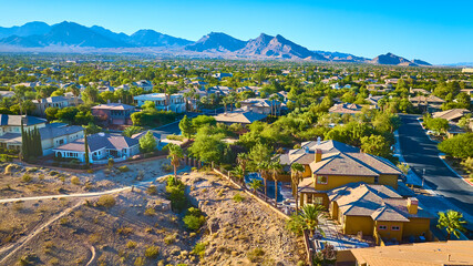 Aerial of Suburban Oasis in Desert Landscape Las Vegas