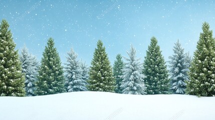 Naklejka premium A serene winter landscape with snow-covered trees and a clear blue sky.