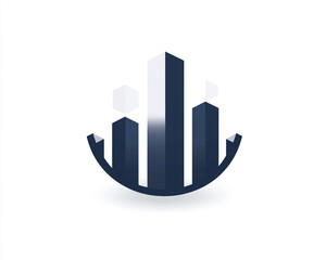 Fototapeta premium Elegant logo design with navy blue and gray abstract growth chart bars, representing strategy. White accents and serif font