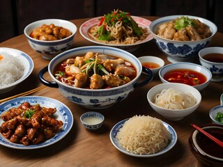 various kinds of Chinese food on the table during Chinese New Year