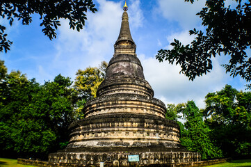 Old Pagoda , Architecture Lanna, Symbols of Buddhism at Umong Temple, Chiang Mai, Northern Thailand