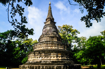 Old Pagoda , Architecture Lanna, Symbols of Buddhism at Umong Temple, Chiang Mai, Northern Thailand