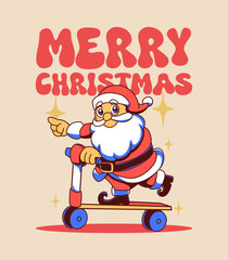 retro santa cute christmas with scooter