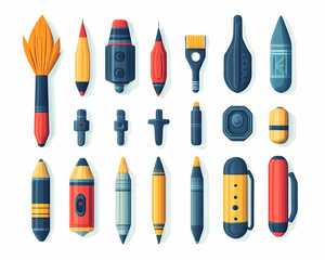 Collection of various drawing and painting tools.