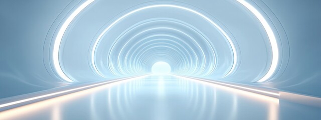 Obraz premium Futuristic Tunnel with Sleek White Interior and Ethereal Lighting Effects in a Modern Space Design